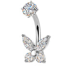 14 Gauge Hypoallergenic Crystal Flower Belly Bar