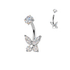 14 Gauge Hypoallergenic Crystal Flower Belly Bar