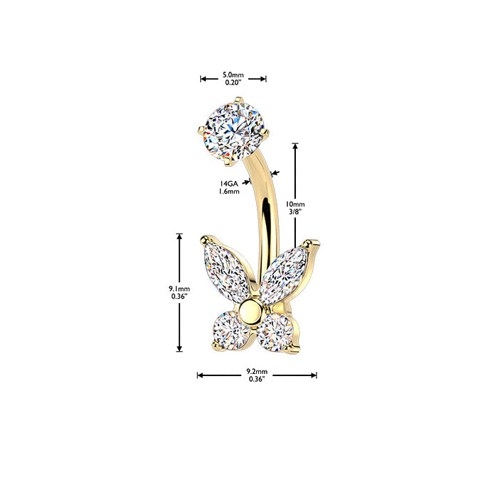 14 Gauge Hypoallergenic Crystal Flower Belly Bar