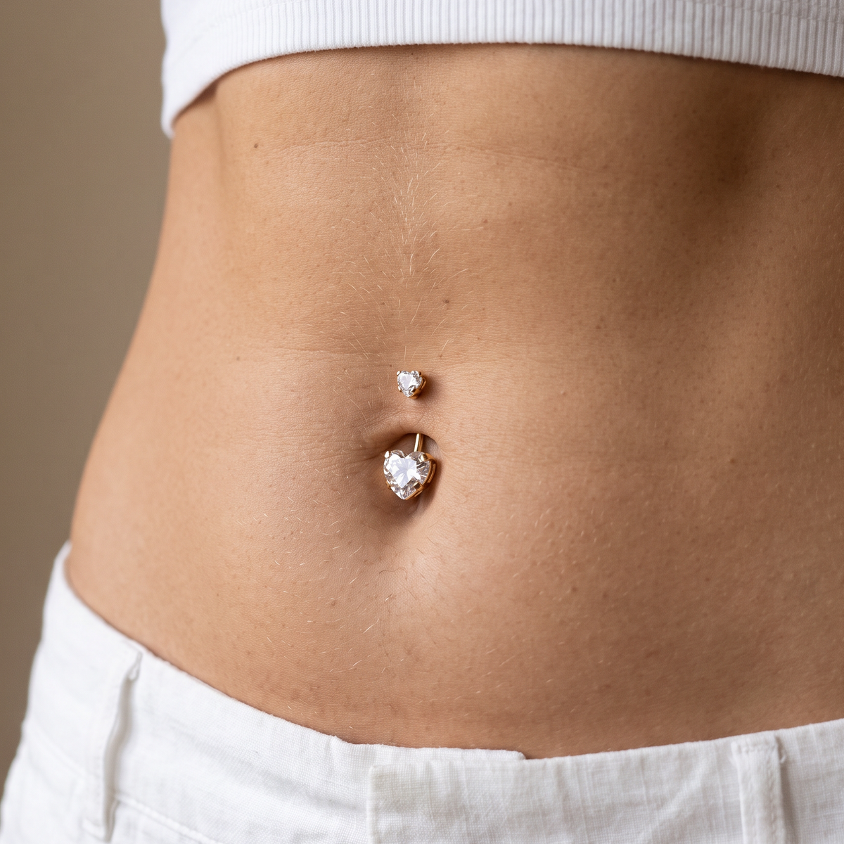 14 Gauge Hypoallergenic Crystal Heart Belly Bar
