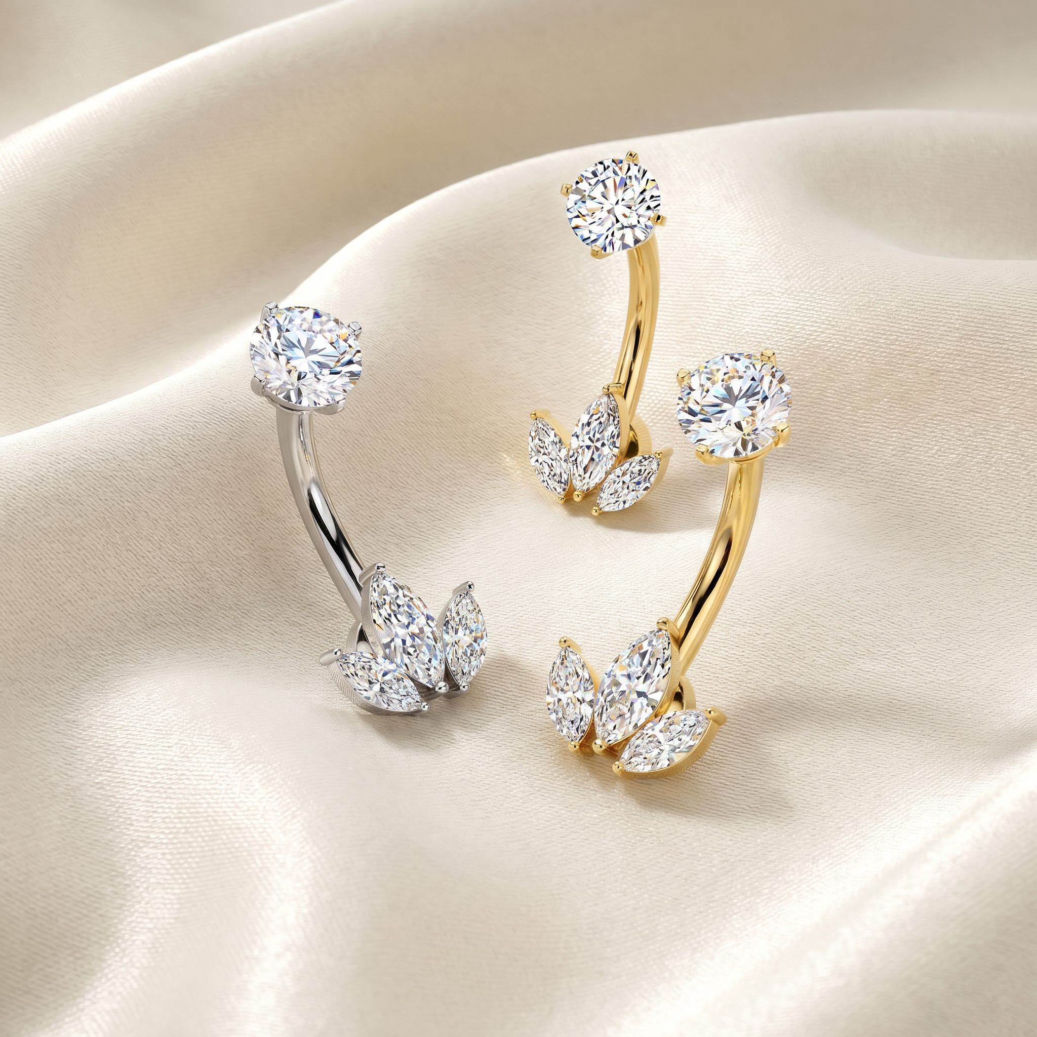 14 Gauge Hypoallergenic Crystal Marquise Belly Bar