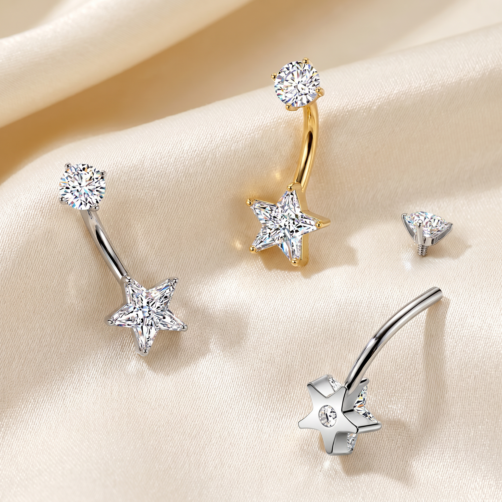 14 Gauge Hypoallergenic Crystal Star Belly Bar