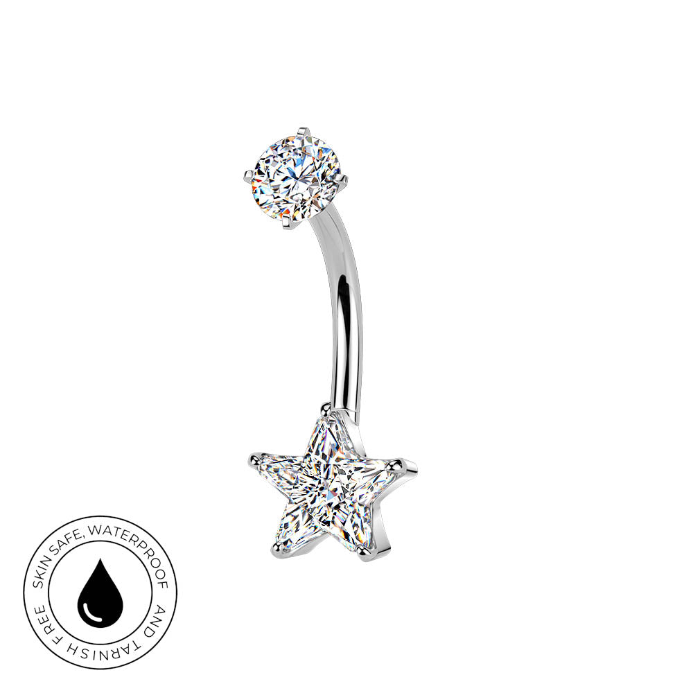 14 Gauge Hypoallergenic Crystal Star Belly Bar