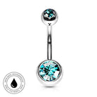 14 Gauge Hypoallergenic Double Crystal Belly Bar