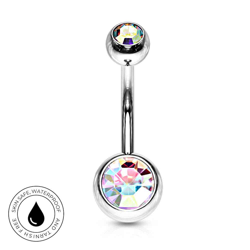 14 Gauge Hypoallergenic Double Crystal Belly Bar