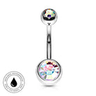 14 Gauge Hypoallergenic Double Crystal Belly Bar