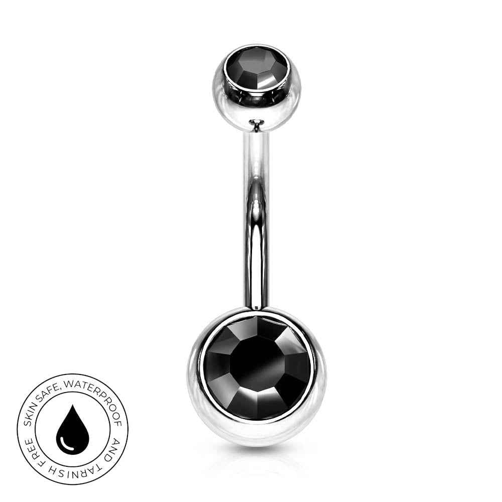 14 Gauge Hypoallergenic Double Crystal Belly Bar