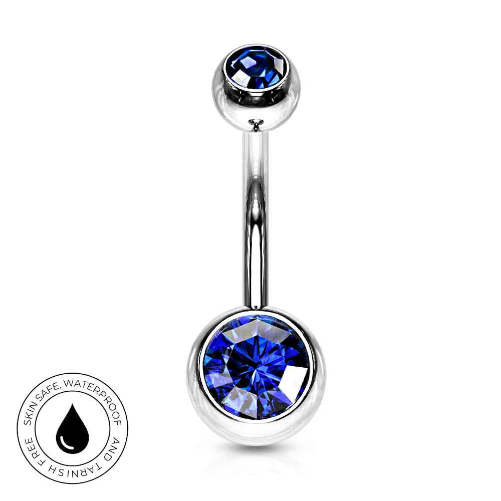 14 Gauge Hypoallergenic Double Crystal Belly Bar