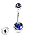 14 Gauge Hypoallergenic Double Crystal Belly Bar