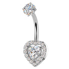 14 Gauge Hypoallergenic Double Crystal Heart Belly Bar