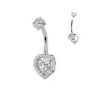 14 Gauge Hypoallergenic Double Crystal Heart Belly Bar