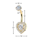 14 Gauge Hypoallergenic Double Crystal Heart Belly Bar