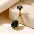 14 Gauge Hypoallergenic Double Onyx Belly Button Bar