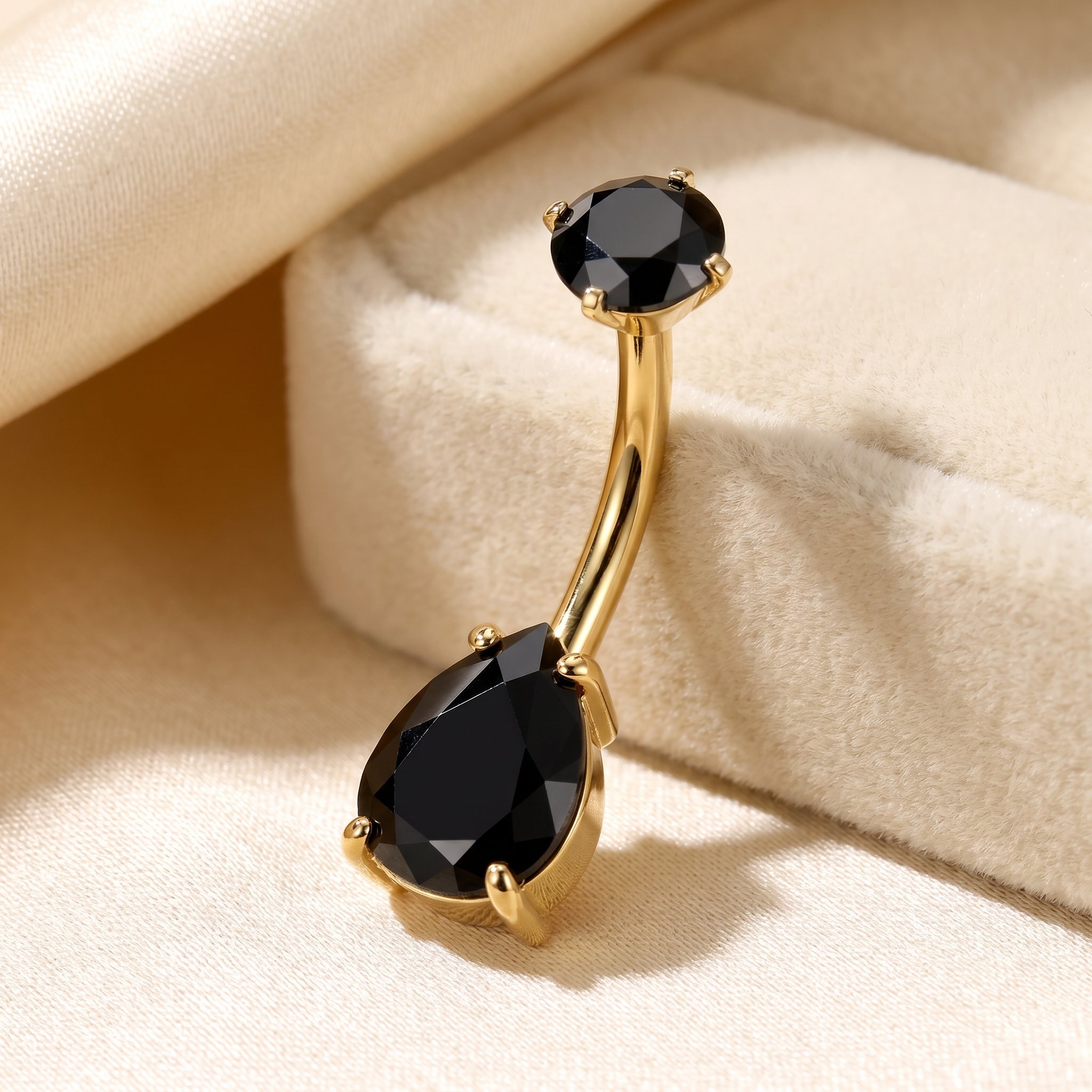 14 Gauge Hypoallergenic Double Onyx Belly Button Bar