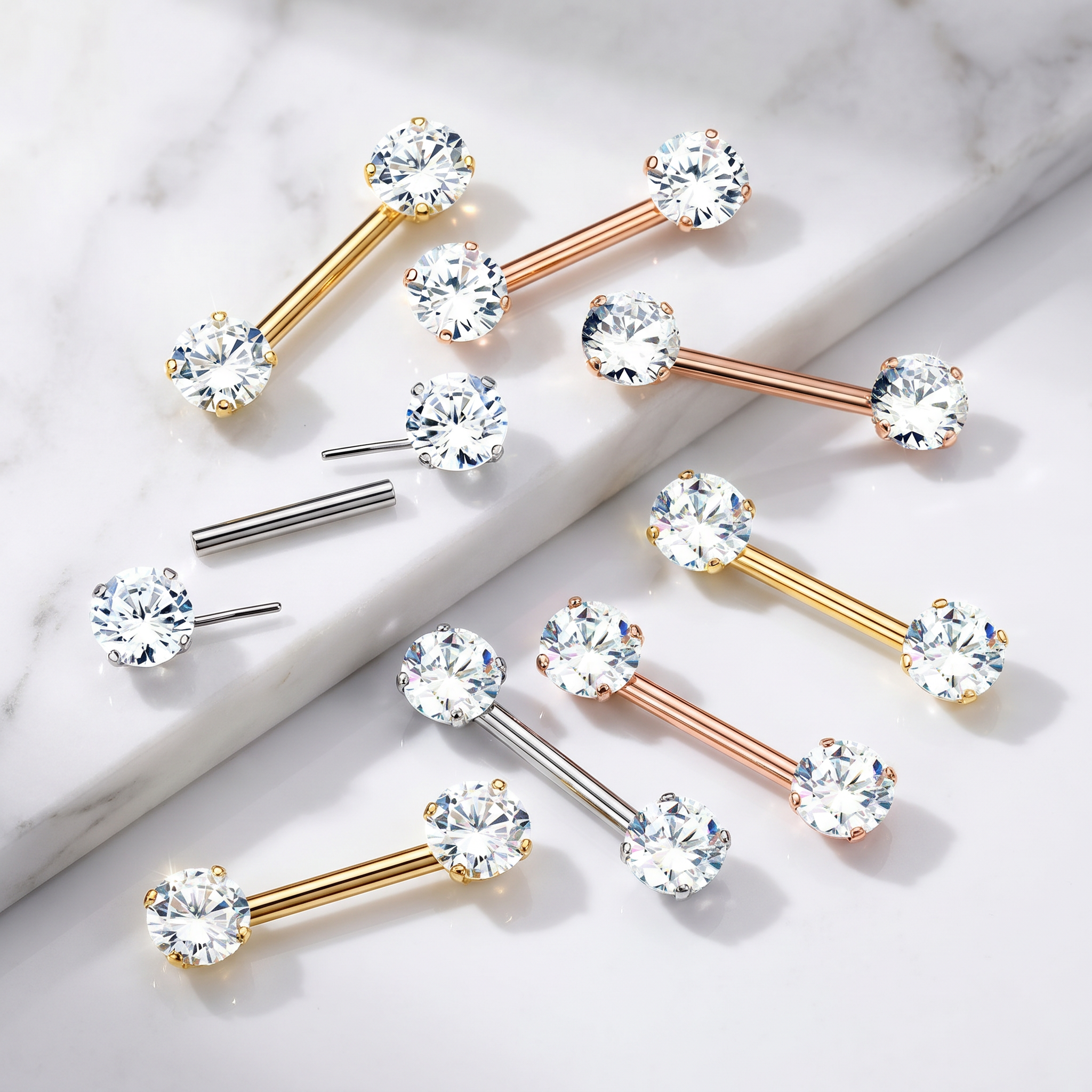 14 Gauge Hypoallergenic Threadless Crystal Nipple Barbell