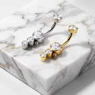 14 Gauge Hypoallergenic Triple Crystal Belly Button Bar