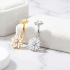 14 Gauge Internally Threaded Crystal Double Flower Belly Bar