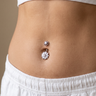 14 Gauge Internally Threaded Crystal Double Flower Belly Bar
