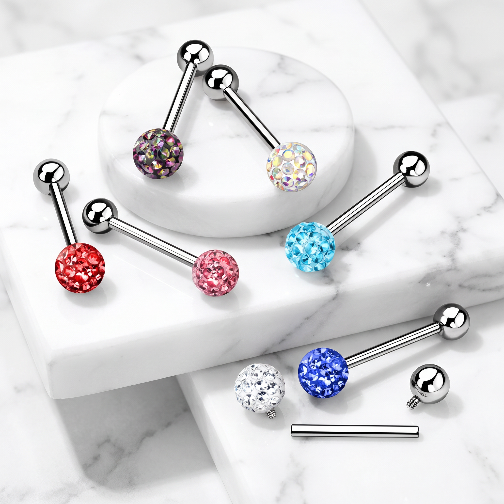 14 Gauge Internally Threaded Glitterball Tongue Barbell
