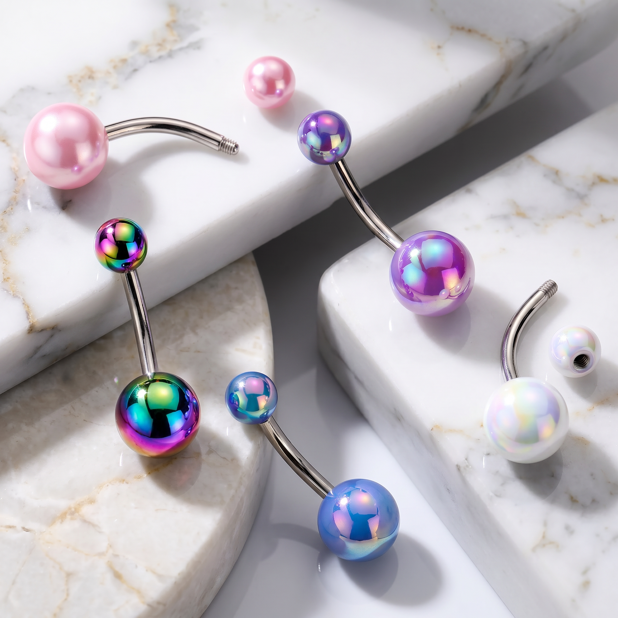 14 Gauge Metallic Finish Belly Button Bar