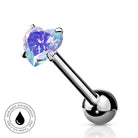 14 Gauge Prong Set Crystal Heart Tongue Barbell