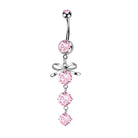 14 Gauge Silver Dangling Crystal Bow Belly Button Bar