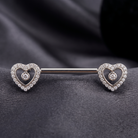 14 Gauge Threadless Crystal Heart Nipple Barbell