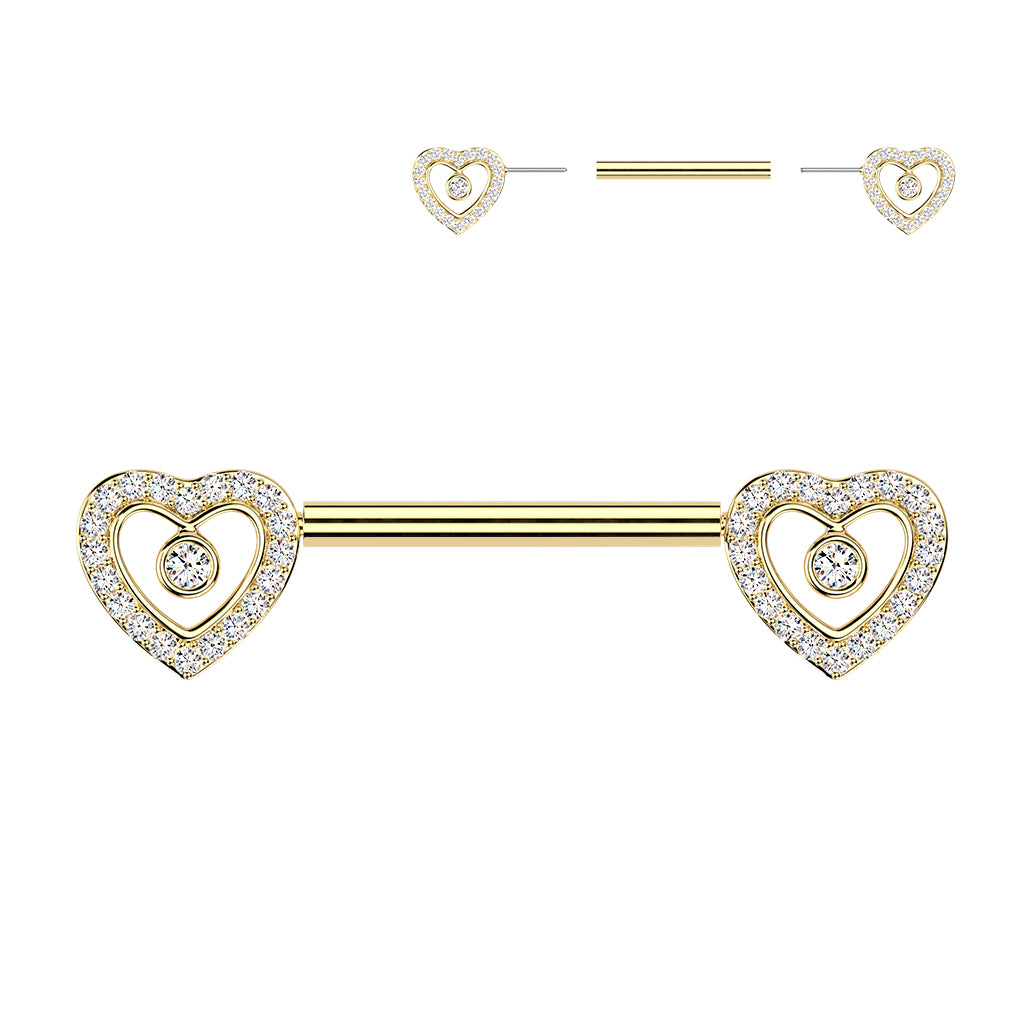 14 Gauge Threadless Crystal Heart Nipple Barbell