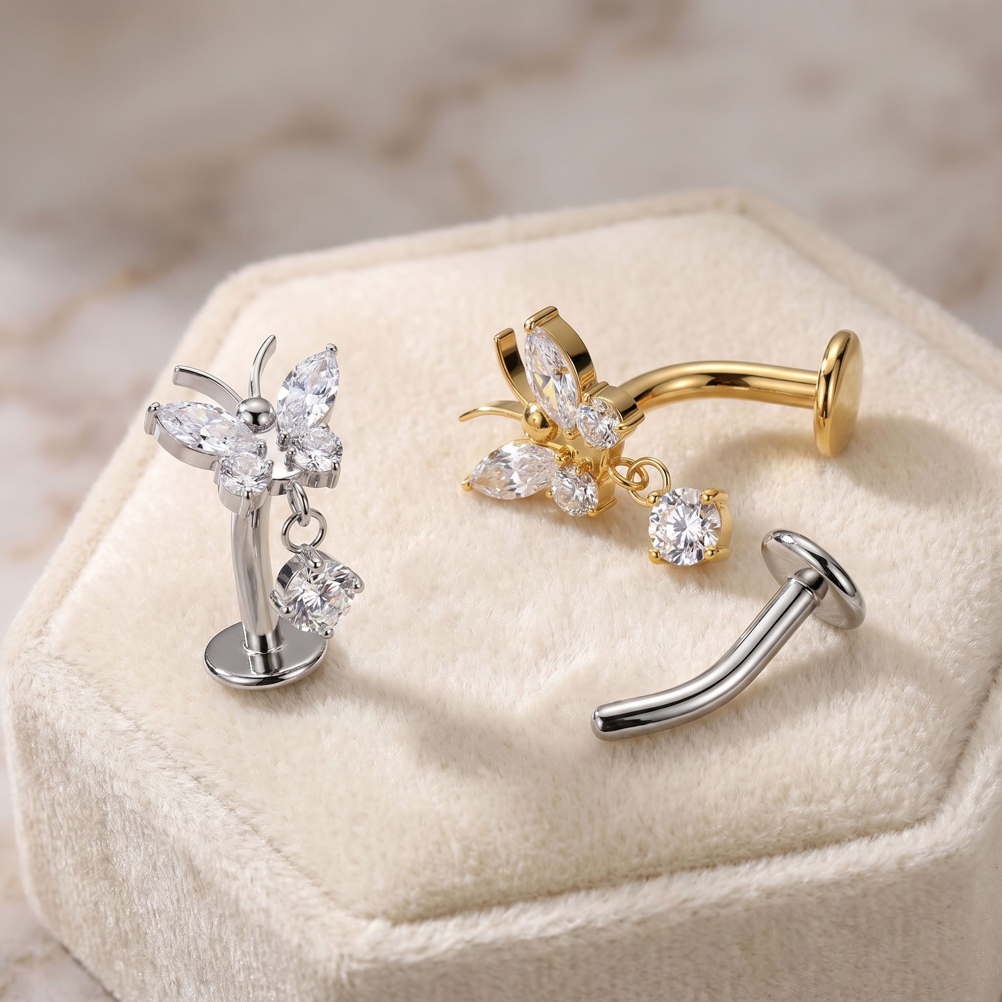 14 Gauge Threadless Titanium Butterfly Floating Belly Button Bar
