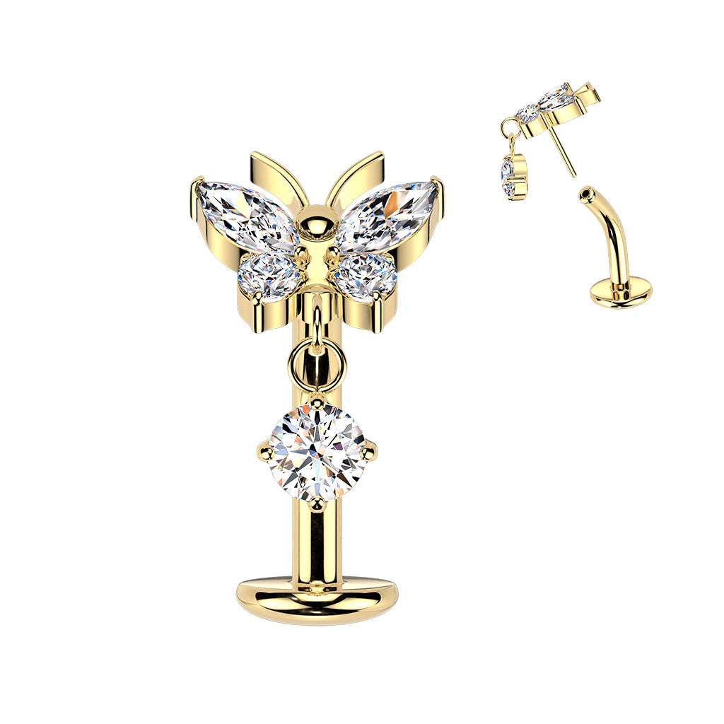 14 Gauge Threadless Titanium Butterfly Floating Belly Button Bar