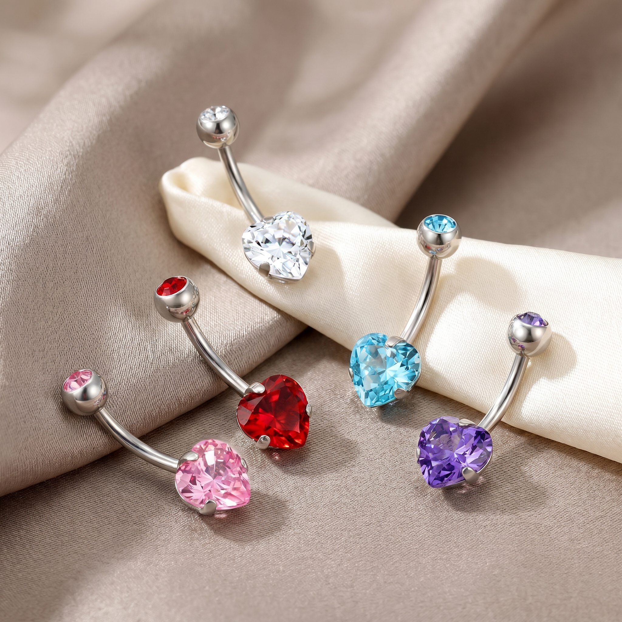 14 Gauge Titanium Crystal Heart Belly Bar
