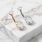 14 Gauge Titanium Double Crystal Heart Belly Button Bar