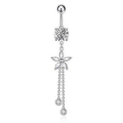 14 Gauge Crystal Flower & Dangling Chains Belly Bar