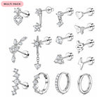Multi Pack Of 15 Surgical Steel Crystal Studs & Hoops