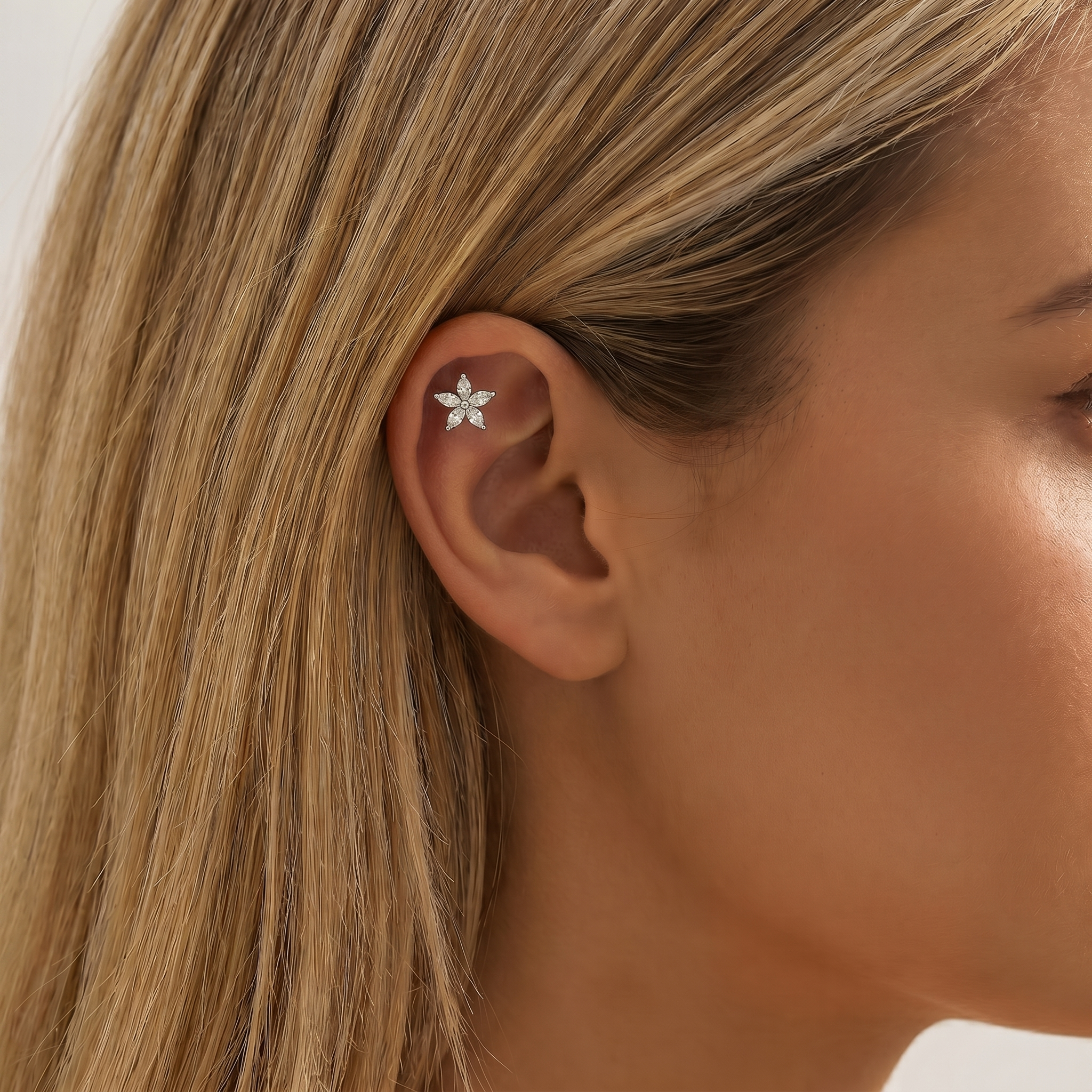 16 Gauge Flat Back Internally Threaded Crystal Flower Stud