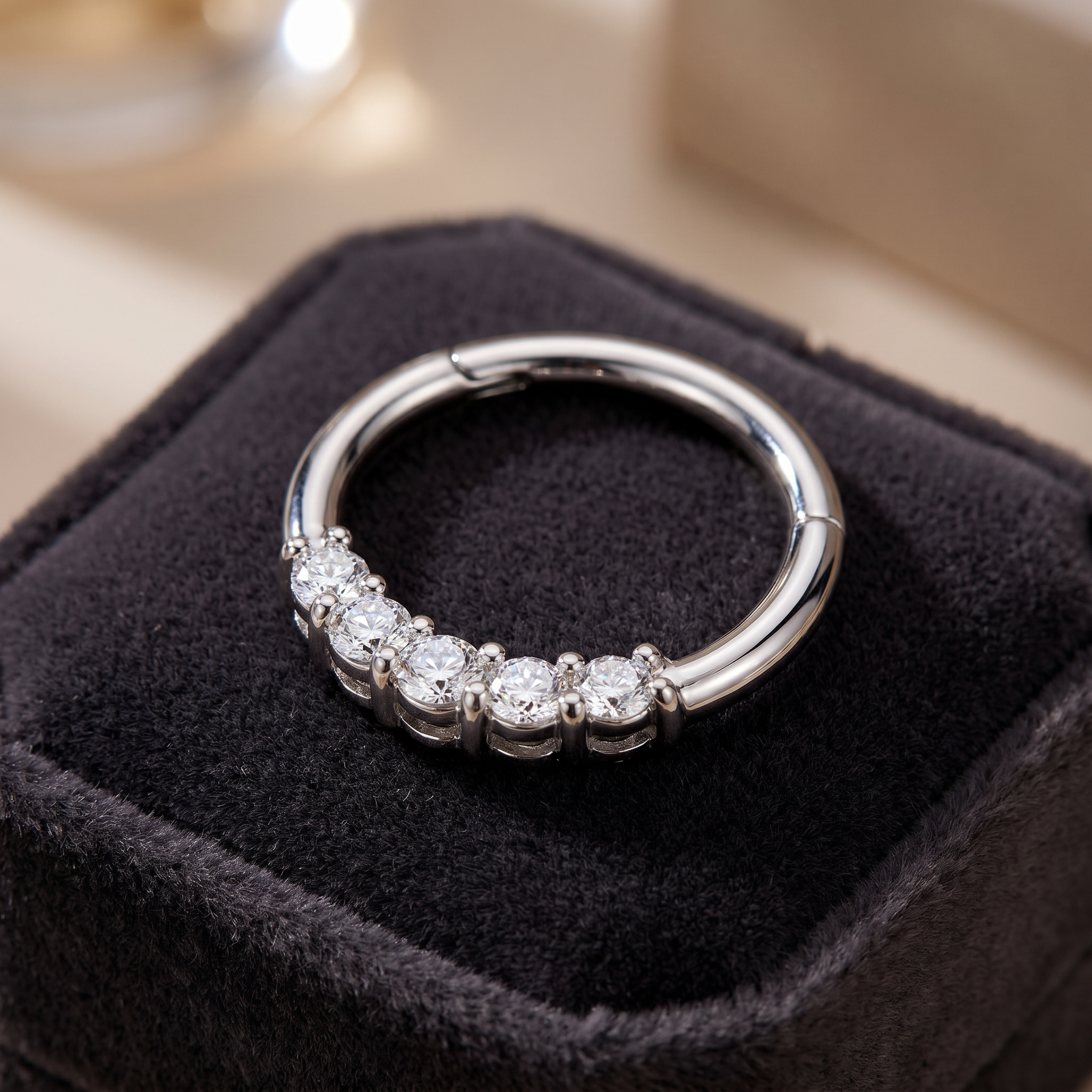 16 Gauge Hinged Silver Five Crystal Hoop Ring