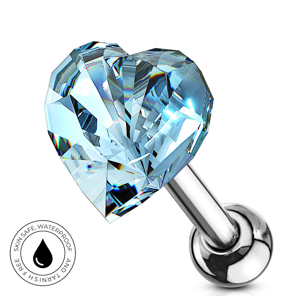 16 Gauge Hypoallergenic Crystal Heart Cartilage Stud