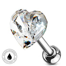 16 Gauge Hypoallergenic Crystal Heart Cartilage Stud