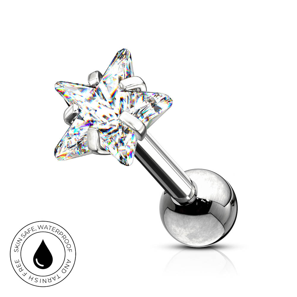16 Gauge Hypoallergenic Crystal Star Cartilage Stud