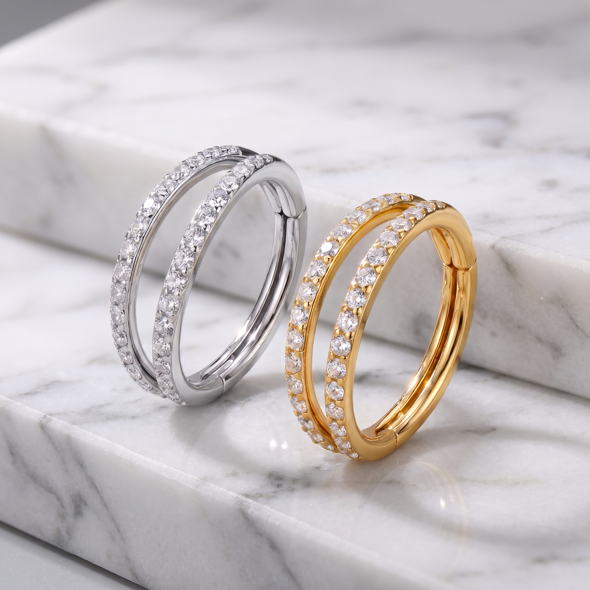 16 Gauge Hypoallergenic Double Crystal Hinged Hoop