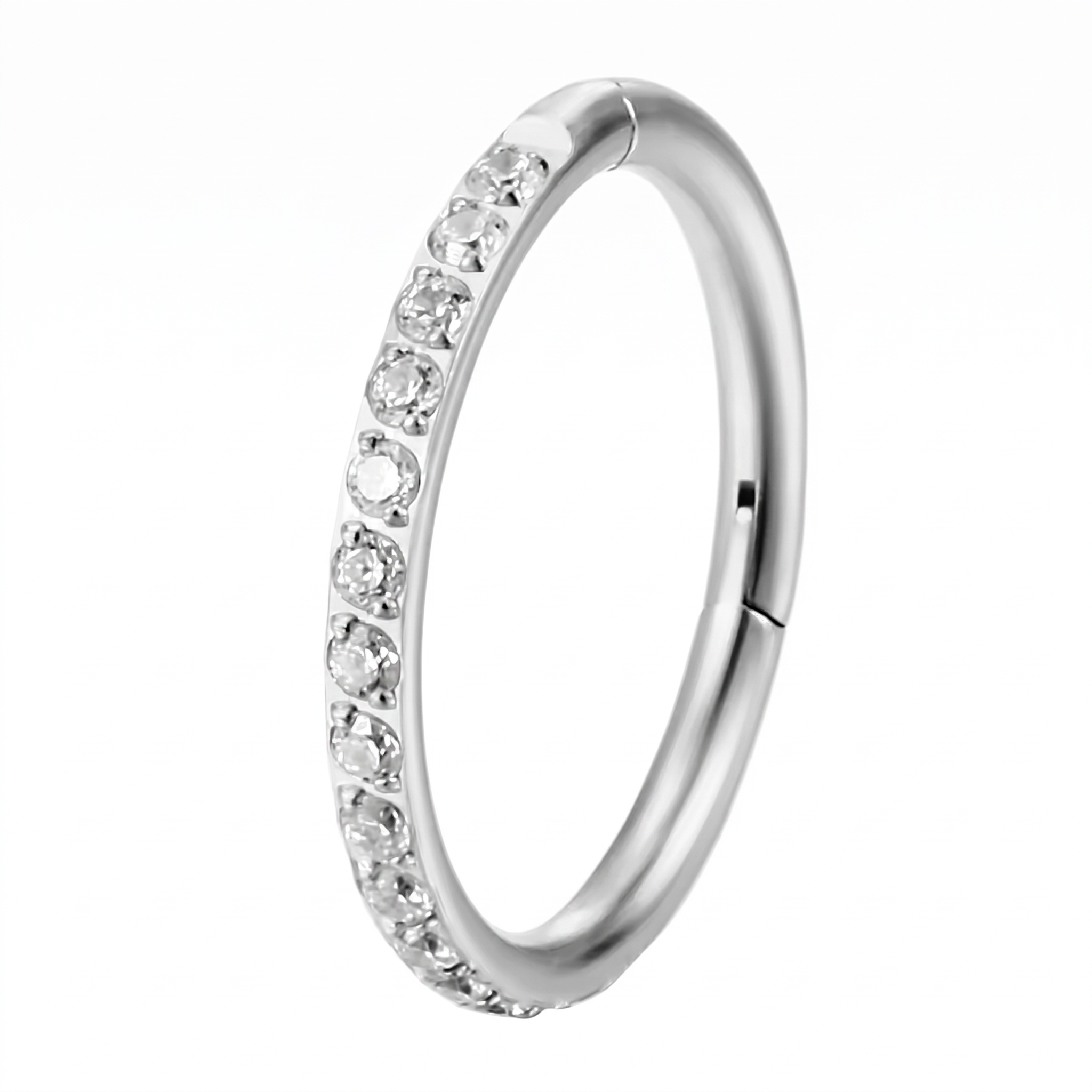 16 Gauge Hypoallergenic Hinged Crystal Row Hoop Ring