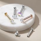 16 Gauge Hypoallergenic Internally Threaded Crystal Square Stud