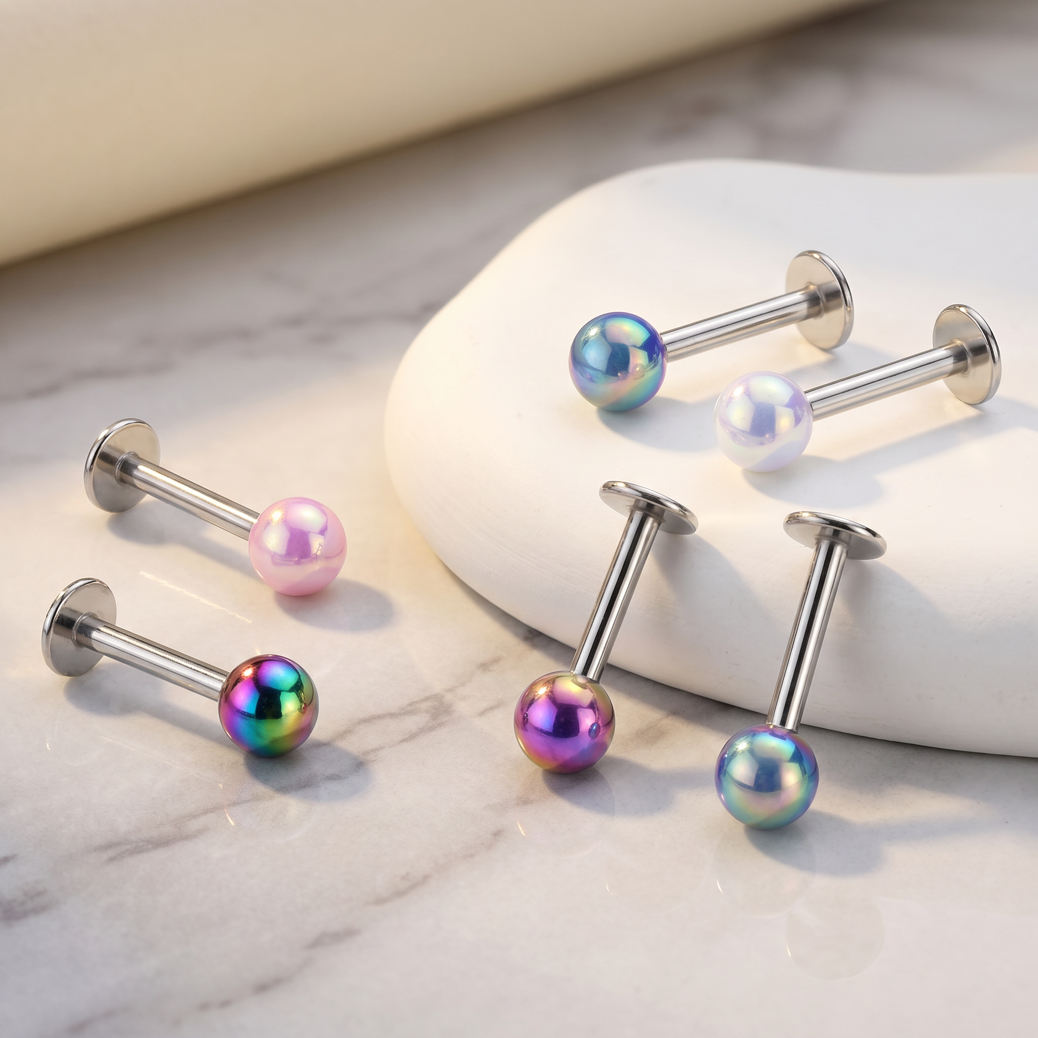 16 Gauge Hypoallergenic Metallic Flat Back Labret Stud