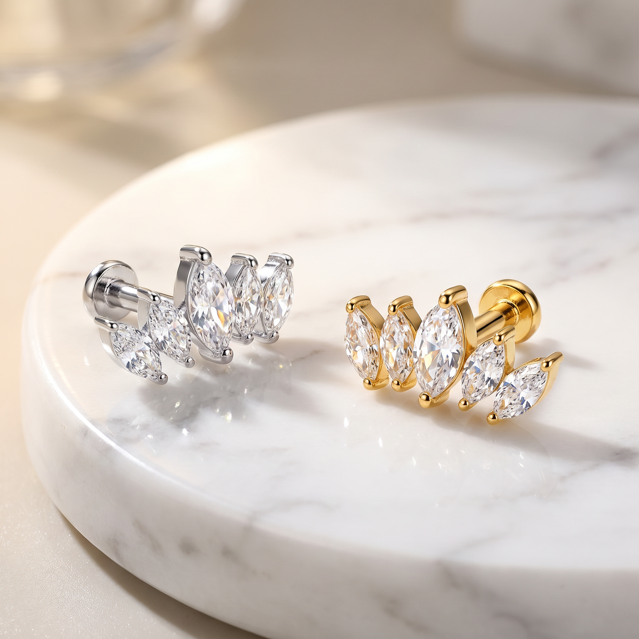 16 Gauge Internally Threaded Crystal Marquise Stud