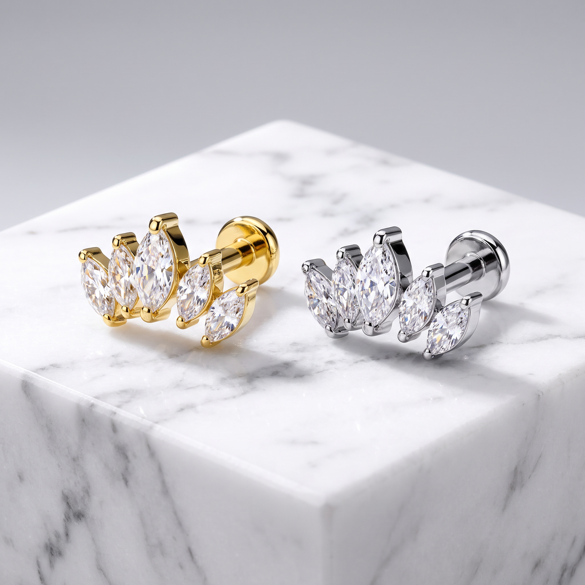 16 Gauge Internally Threaded Crystal Marquise Stud
