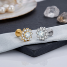 16 Gauge Internally Threaded Titanium Crystal Flower Stud