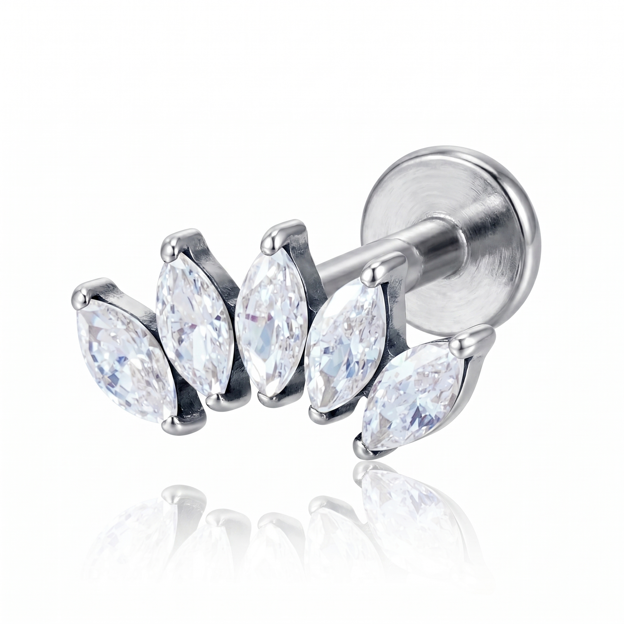 16 Gauge Internally Threaded Titanium Crystal Marquise Stud