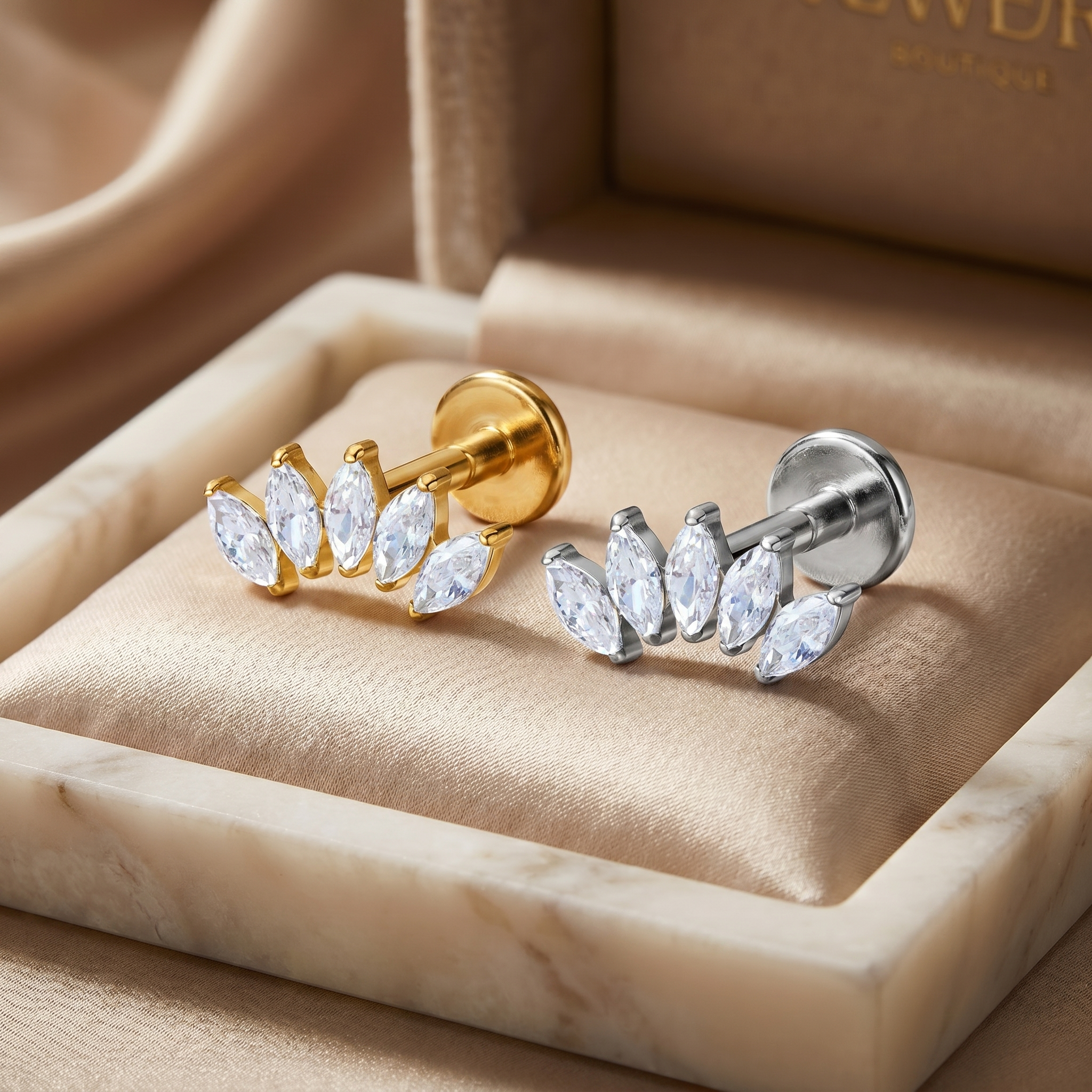 16 Gauge Internally Threaded Titanium Crystal Marquise Stud