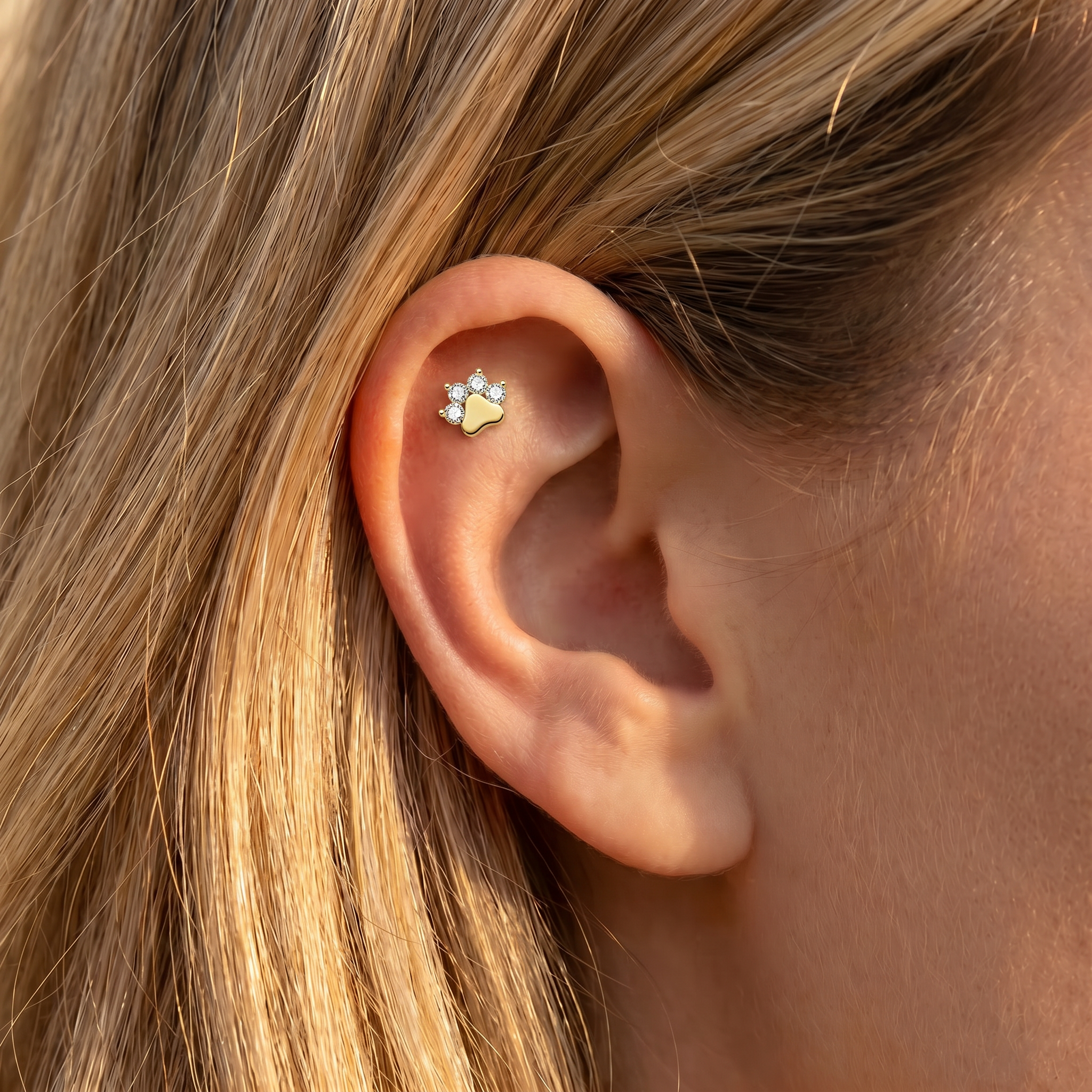 Cherry Diva Flat Back Stud 16 Gauge Threadless Titanium Crystal Paw Stud
