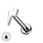 A polished chrome barbell piercing stud with a flat-back wedge design, shown on a plain white background with a circular 'Skin Safe Waterproof' badge in the bottom-left corner.
